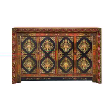 Tibetan Style Jewel Treasure Bowl Graphic Credenza Storage Cabinet ws4619E 