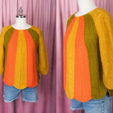 Vintage 60s Phil Rose of California Wool and Mohair Knit A-Line Sweater with Scalloped Hem 