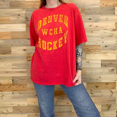 80's Denver Pioneers Hockey Worn Faded Vintage T Shirt 