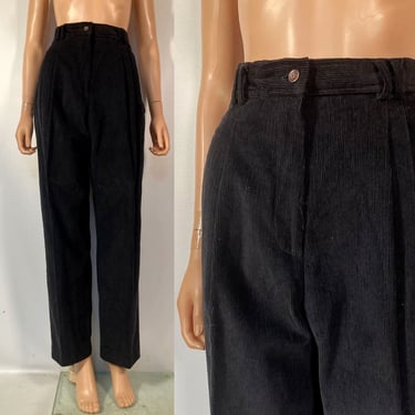 Vintage 90s/00s Deadstock Black Corduroy Pleat Front Trousers Size 29x30 
