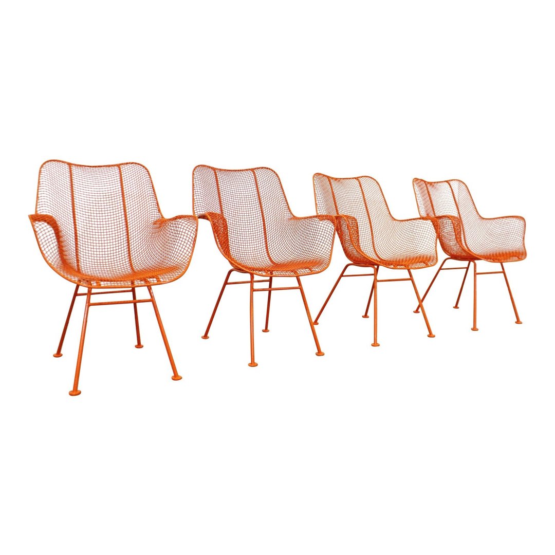 Set of 4 MidCentury Modern Woodard Sculptura Outdoor Dining Chairs