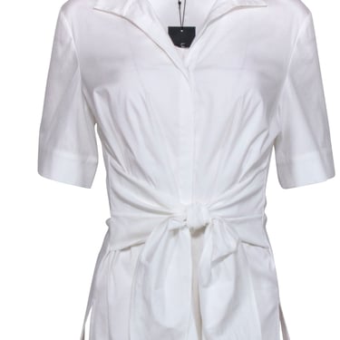 Lafayette 148 - White Short Sleeve Shirt w/ Waist Tie Sz 10