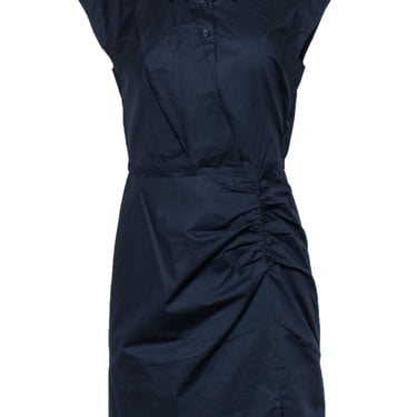 Milly - Navy Cotton Collared Sheath Dress w/ Ruching Sz 6