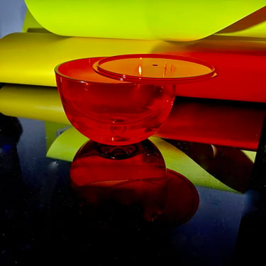 Vintage unusual Thick Lucite Utility Bowl With Lid In a Stunning Color Italy 