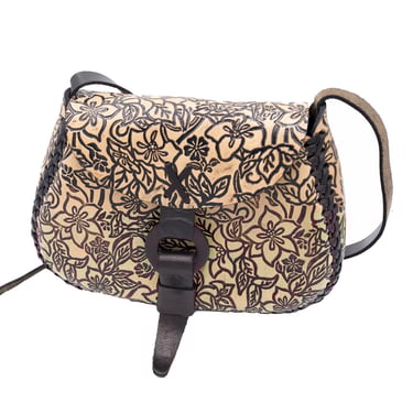 Beige Engraved Leather Shoulder Bag - Boho Bags - Vintage Bags - Vintage Shoulder Bags - Vintage Purse - Leather Bags - Leather Purse 