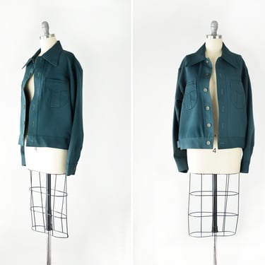 Crop Shirt Jacket Lg / Dark Green Shirt Jacket / Cropped Shacket / Knit Trucker Jacket / Cropped Utility Jacket Large 