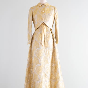 Fabulous 1960's Gold Brocade Evening Gown and Jacket Set / SM