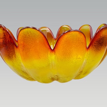 Indiana Glass Sunset Lotus Petal Bowl | Vintage Amberina Art Glass Centerpiece Fruit Bowl 