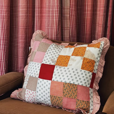 Patchwork Quilt Pillow Sham, Pink Ruffle