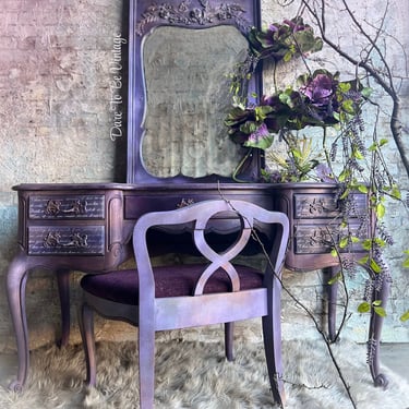 Hand Painted Purple Vanity ~ Painted Purple Buffet Sideboard ~ Romantic Vanity With Mirror ~ Vintage Vanity ~ Painted Furniture 