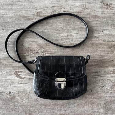 Vintage Crossbody Bag Mini Black Silver Hardware Embossed Purse 90s 