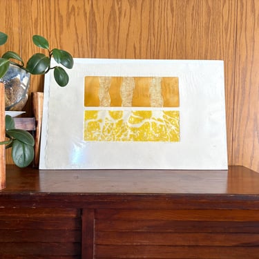 Vintage 1977 intaglio art print by Oregon artist Gloria Cornelius / artist's proof in yellow and ochre 