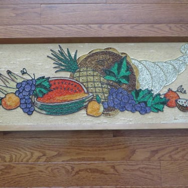 Vintage Pebble Art Fruit Cornucopia - Vintage Horn of Plenty Cornucopia Gravel Art 