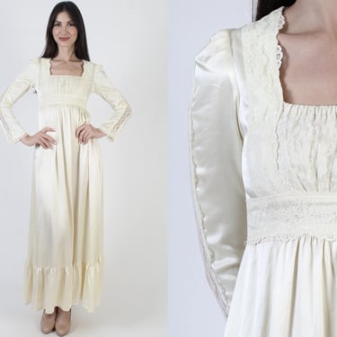 Gunne Sax Dirndl Dress, Sheer Lace Sleeves, Embroidered Empire Waist, Festival Maxi Size 5 