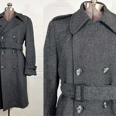 Vintage Tweed Belted Trench Coat Winter Casualcraft Fall Autumn Jacket Hipster Lined 70s 1970s Medium 