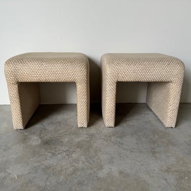 Postmodern Directional  Upholstered  Low Stools - A Pair 