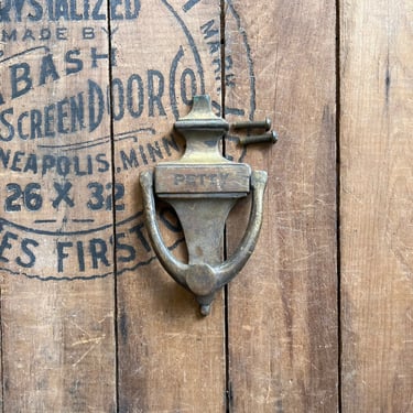 Vintage Brass Door Knocker ‘Petty’ Custom Name Architectural Hardware Salvage 