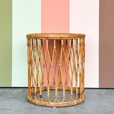 Coastal Style Rattan Drum Side Table