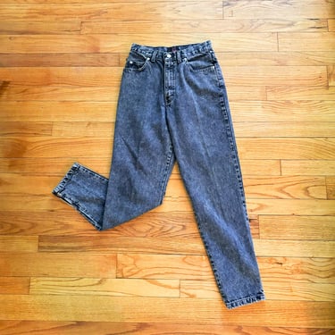 80s Sasson Dark Blue Acid Wash High Waisted Ankle Zipper Jeans | 25