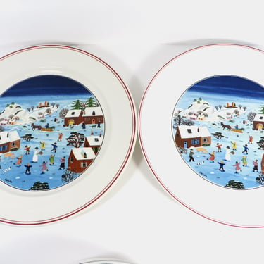 Vintage Villeroy & Boch Design Naif Christmas Dinner Plates - Pair of Design Naif Christmas Dinner Plates 