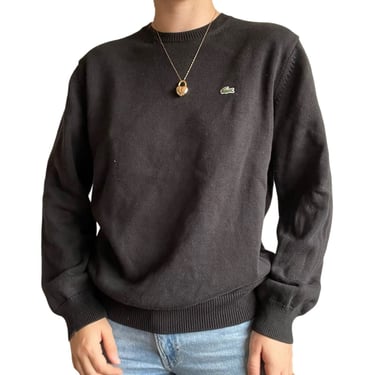 Vintage 90s Lacoste Cotton Black Crewneck Preppy Minimalist Sweater Sz L 