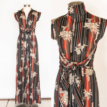 1970s Jumpsuit Printed Knit S 