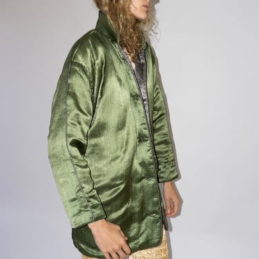 Puffy Silk Mid Coat in Olive Grey