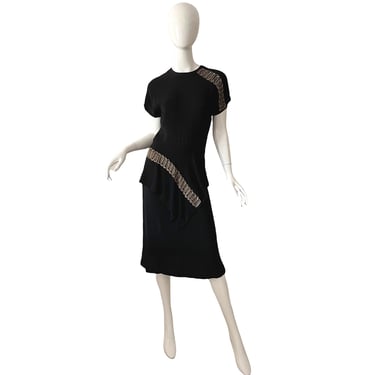 40s Patty Ann Exclusives Sequin Dress /  Vintage Peplum Rayon Party Dress / 1940s Dress XS 