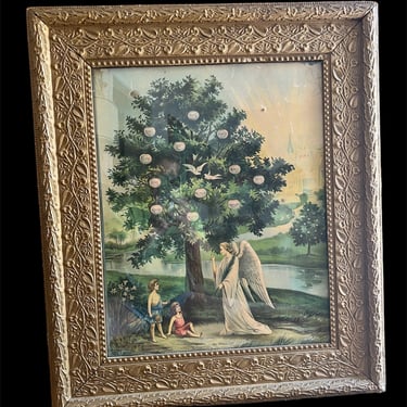 Antique print Tree of Life - gorgeous ornate frame 
