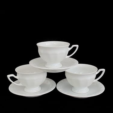 Vintage 1950s 1960s Classic MEDIUM Rosenthal White Porcelain Cups and Saucers MARIA Pattern Neoclassical Classic Design Germany German 