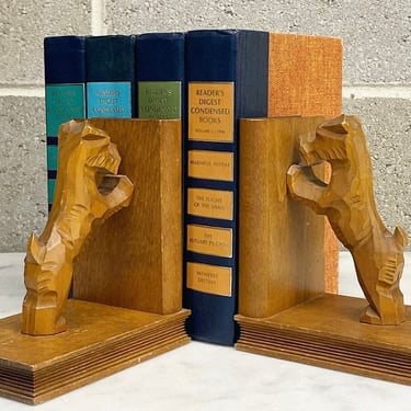 Vintage Bookends Retro 1960s Mid Century Modern + Wood + Dogs + Handcarved + Book Storage + MCM Home Decor + Organization 