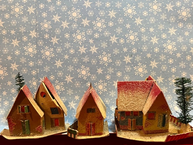 Vintage Putz House Village S Mica Paper Christmas Houses Cricket Capers Bridge City Tx