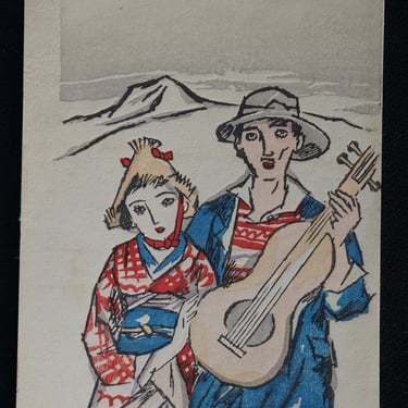 Japan woodblock print Takeshima Yumeji 1920s paper Fujin art craft E 