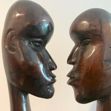 Mid Century Carved Wood Sculpture Pair Man & Woman / Bust Goddess Islander Boho Tiki MCM Vintage African Caribbean Polynesian Hawaiian 