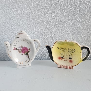 Set of 2 Vintage Tea Bag Trivets Tea dishes Collectible Tea items 
