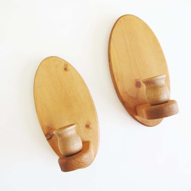 Vintage Wood Candle Wall Sconce Pair - Traditional Classic Taper Candle Holder - Rustic Cottage Minimalist Decor 