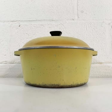 Vintage Club Aluminum Cookware Yellow Cast Metal Dutch Oven Pan Pot w/ Lid Mid-Century Kitchen Home Set Prop 1950s 