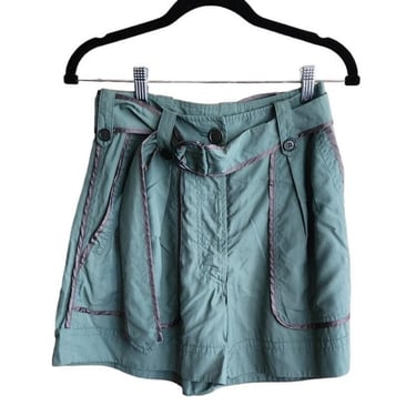 Y2K Dries Van Noten Silk Shorts Cropped Cargo  Blue Green 