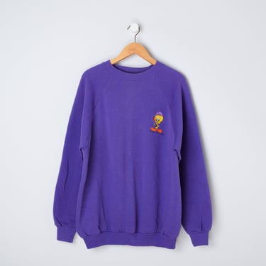 Vintage 1996 Tweety Bird Raglan Sweatshirt - purple, looney tunes, 90s, oversized pullover - Men's XL 