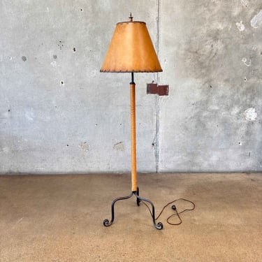 Monterey Style Iron & Rope Floor Lamp With Vintage Parchment Shade