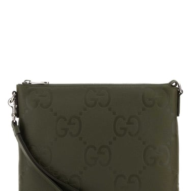 Gucci Men Army Green Jumbo Gg Leather Clutch