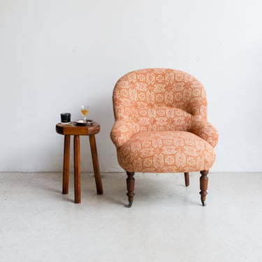 Vintage Block Print Crapaud Chair | Lipika Orange