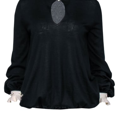 Alexander McQueen - Black Wool Sweater w/ Ruffle Trim Sz M
