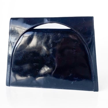 1980s Black Patent Leather Flap Bag