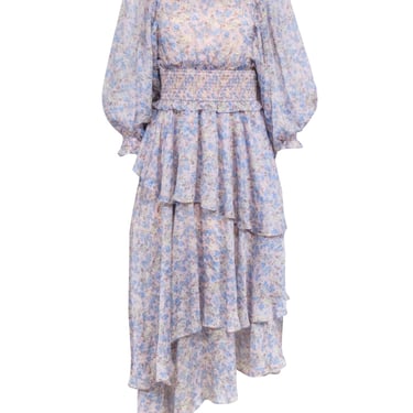 Elliatt - Light Pink w/ Blue Floral Print Tiered Maxi Dress Sz S