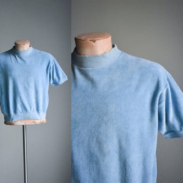 Vintage Blue Velour Short Sleeve Pullover 