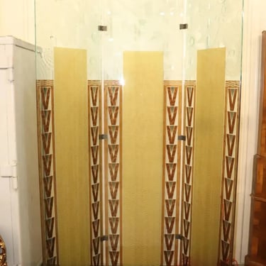 Etched Glass and Eglomise Three Panel Skyscraper Style Art Deco Divider