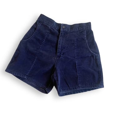 vintage shorts / corduroy shorts / 1980s navy blue corduroy elastic waist shorts Medium 