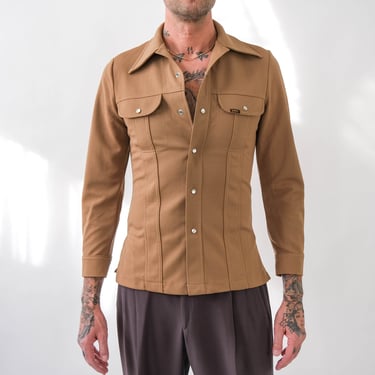 Vintage 70s LEE Khaki Tan Pearl Snap Leisure Shirt Jacket | Made in USA | Disco, Cowboy, Americana | 1970s LEE Butterfly Collar Chore Shirt 