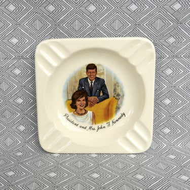 60s President and Mrs. John F Kennedy Ashtray - JFK and Jackie O - American President Memorabilia - Glazed Ceramic - 5 3/8" square 